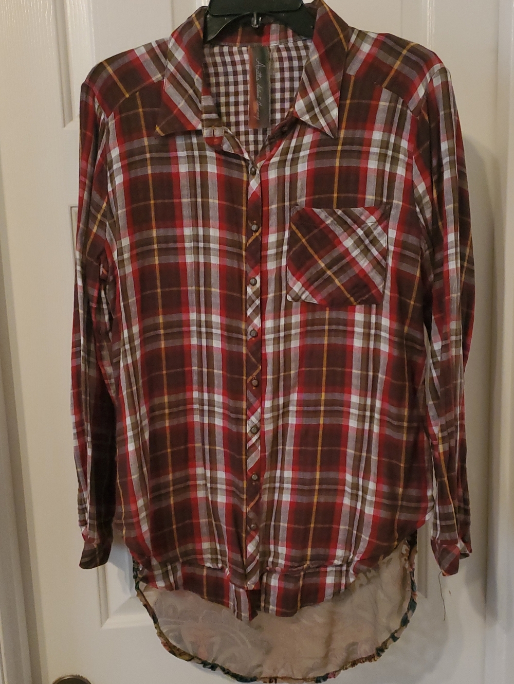 Aratta Burgundy, Cream & Mustard Plaid Button-Up Shirt
